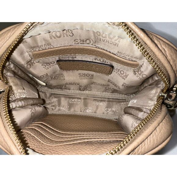 Michael Kors Fulton Small Mini Beige Taupe Leather Zip Chain Strap Crossbody Bag - Picture 12 of 15